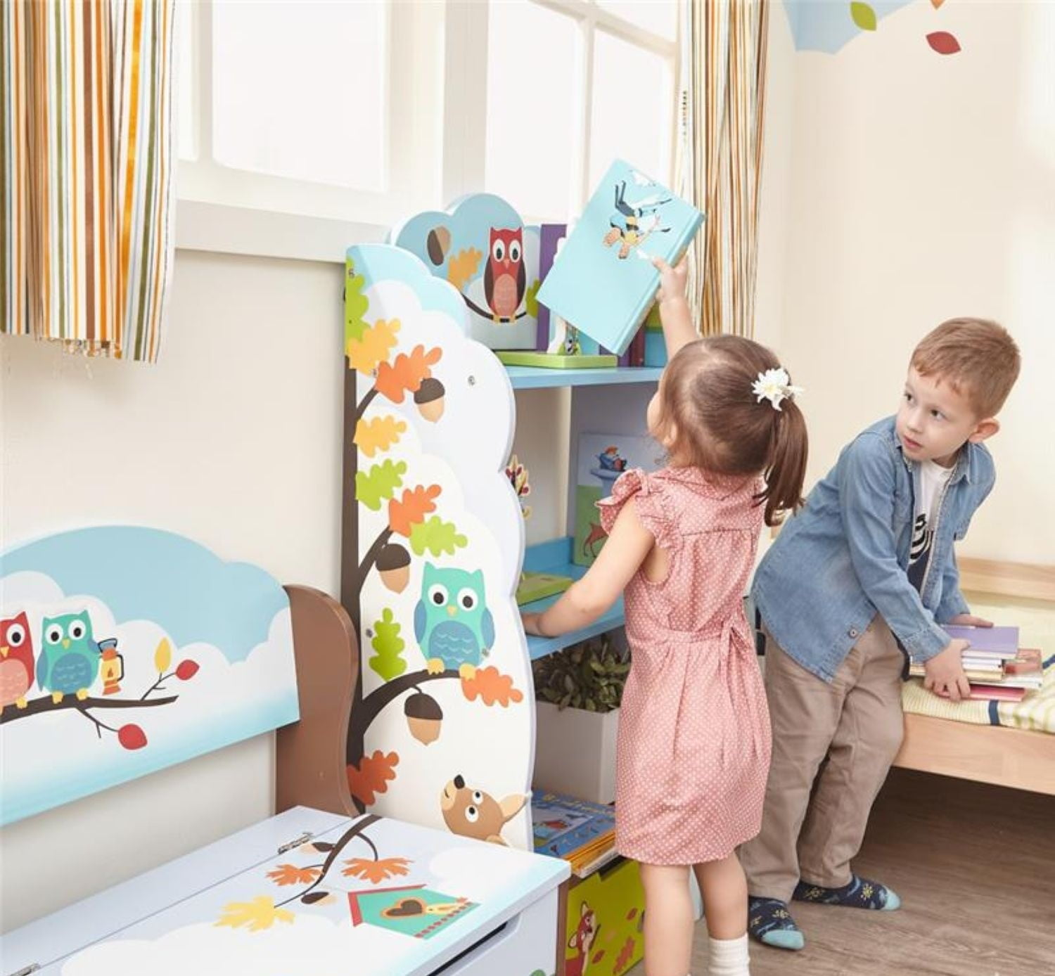 KidKraft Wooden Puzzle Bookcase with Three Shelves, Primary Colors