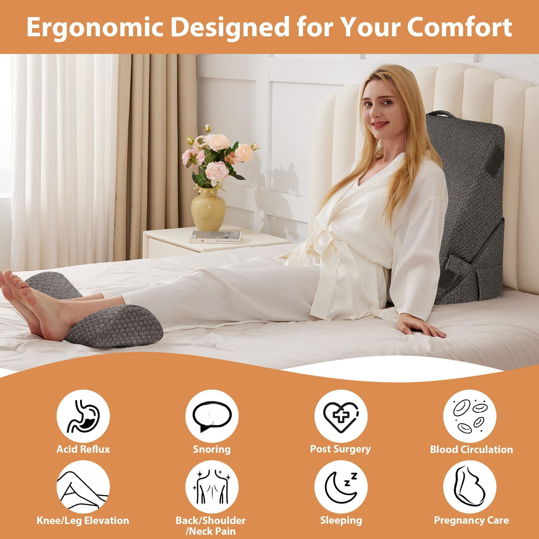 Bed Wedge Pillow Set 3pcs  Adjustable Memory Foam For Triangle Pillows Acid Reflux Dark Grey