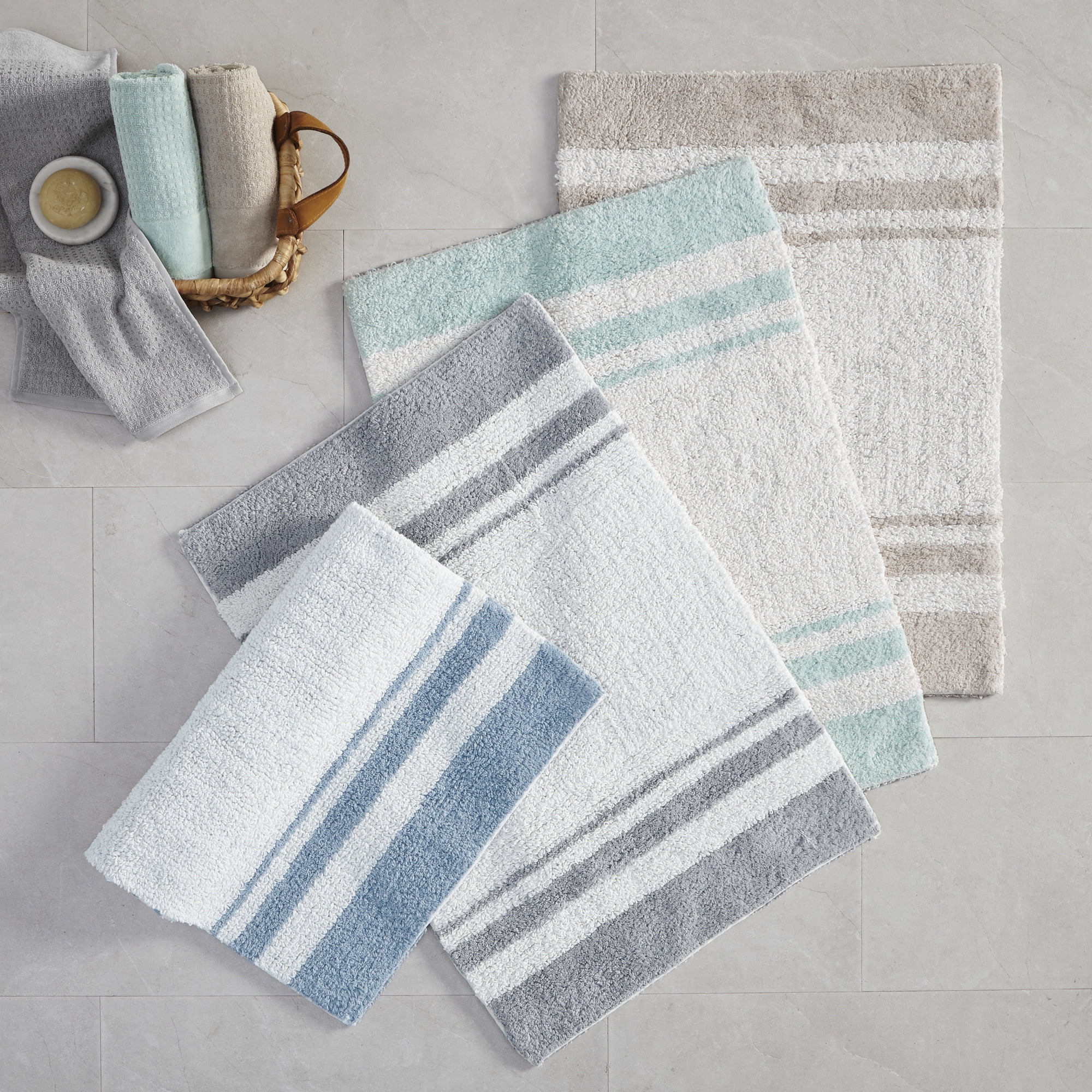 Home Essence Spa Cotton Striped Tufted Reversible Bath Rug