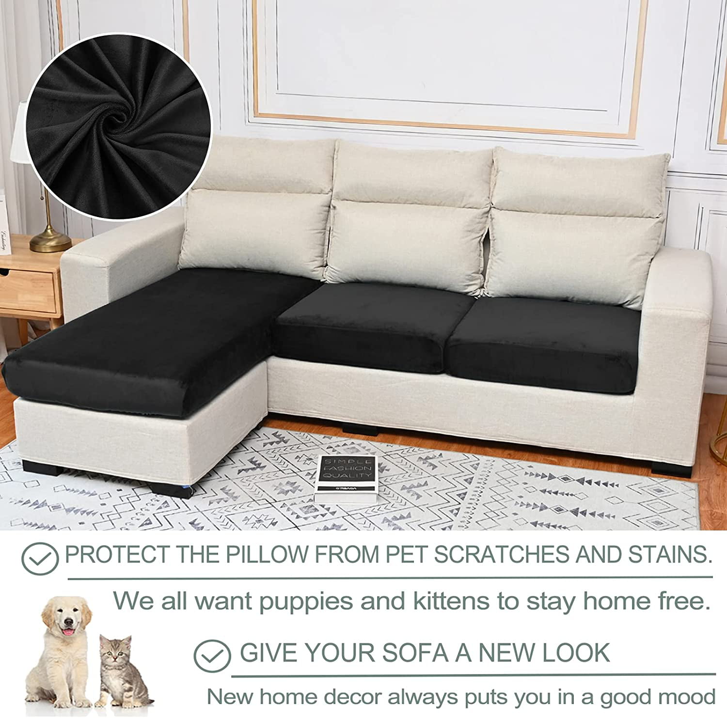 PrinceDeco Velvet Stretch Couch Cushion Covers, Sofa Cushion Covers  Individual Couch Cushion Covers with Elastic Bottom (2 Piece Medium Sofa  Cushion