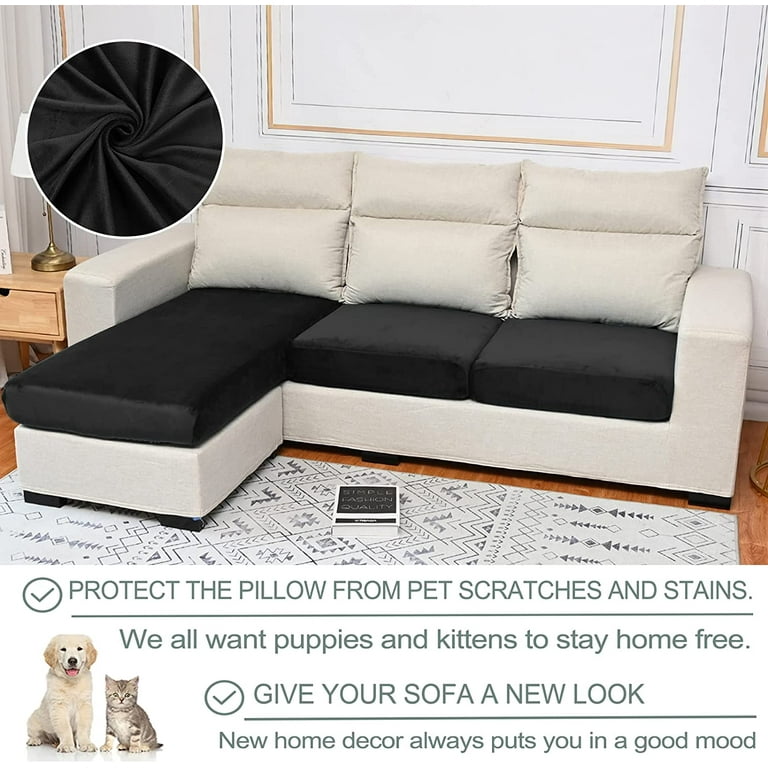 Dongpai Stretch Velvet Couch Cushion Ers For Sectional Sofa L Shape Soft Seat Sliper Black 4 Cushions 1 Piece Com