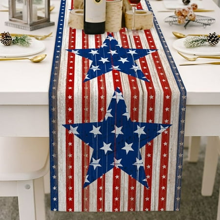 

Independence Day Cotton Linen Table Runner Dresser Scarves July 4th USA Flag Day Theme Stars Table Runners for Dinning Table Farmhouse Kitchen Decor Holiday Dinner Decoration 13x70 Inch