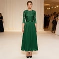 thumbnail image 4 of Round Neck Lace Dress Evening Dress Skirt Solid Color Dress For Women Fashion Half Sleeve Long Dress For Women Green M, 4 of 6