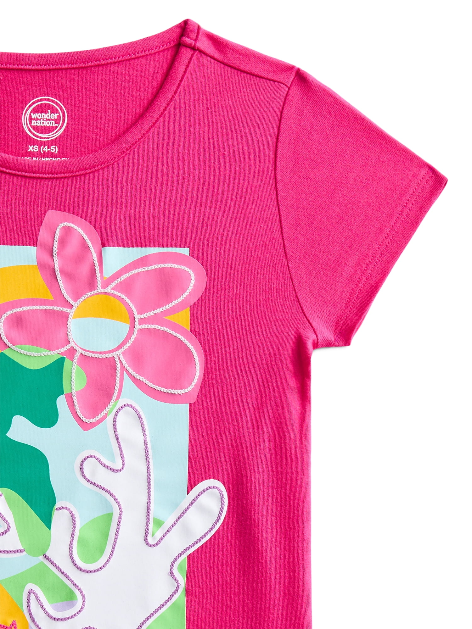 Wonder Nation Girls Embellished Graphic Tee with Short Sleeves, Sizes 4-18 & Plus