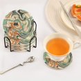 thumbnail image 5 of Haosy Set of 6 Drink Woven Coaster with Holder Heat Resistant Non-Slip Bar Coasters 4 Inches Teal Orange Marble, 5 of 7
