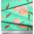 thumbnail image 2 of Soimoi Green Rayon Fabric Leaves & Peach Floral Watercolor Print Fabric by The Yard 56 Inch Wide, 2 of 3