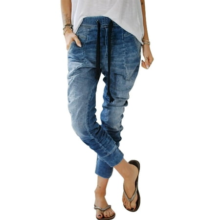 Pepe Jeans Running Jeans Women Drawstring Skinny Denim Harem Jeans Long Pants Stretch High Waist Jogger Slim Fit Trouser Sport Running Legging Pants ()