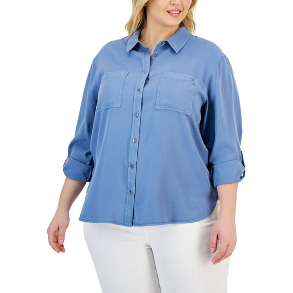Trendy Plus Size Utility Shirt Stormy Blue 2X