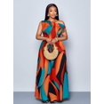 thumbnail image 6 of Womens Orange Abstract Print Off Shoulder Maxi Dress, 6 of 8