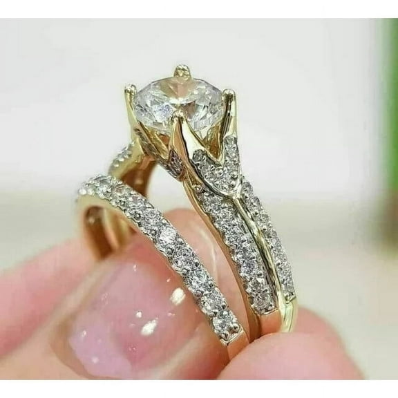 2.50Ct Lab-Created Diamond 14K Yellow Gold Over Women's Wedding Ring Bridal Set