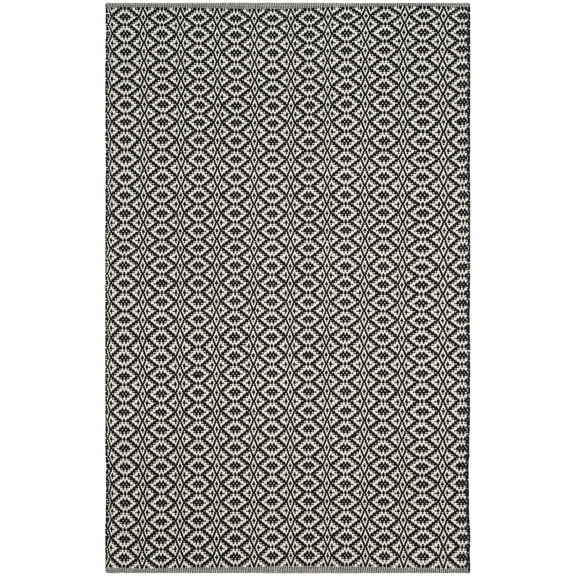 SAFAVIEH Montauk Corrine Geometric Cotton Area Rug, Ivory/Black, 2'6" x 4'