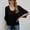 Black, variant on Guzom Womens V - neck Thin Lace Up Hollowed Out Knit Sweater Blouse for Casual and Daily Wear,Yellow,Size XL