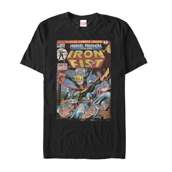 Men's Marvel Iron Fist Origin Comic Book Page Graphic Tee Black Medium