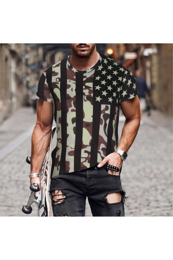Men's Vintage Independence Day American Flag T Shirt Patriotic Graphic 4th of July Fashion Casual Workout T