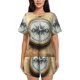 thumbnail image 1 of Fotbe Magnetic Old Compass On World Map Conjunto de Pijama Estampado para Mujer, 2 Piezas, Ropa de Dormir con Camiseta de Manga Corta y Shorts Suaves-Medium, 1 of 6