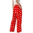 thumbnail image 3 of Women's Pajama Pants Lightweight Casual Comfy Palazzo Pants, Heart Print Sleepwear Loungewear Bottoms with Pockets,Deep Red,S, 3 of 6