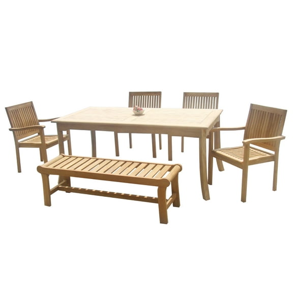 Grade-A Teak Dining Set: 5 Seater 6 Pc: 71" Rectangle Table And 5 Leveb Stacking Arm Chairs Outdoor Patio WholesaleTeak #51LV1606