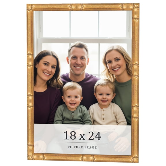 18x24 Frame Gold Bamboo Solid Wood Picture Frame | 0.75 Inch Moulding Width | Interior Frame Depth