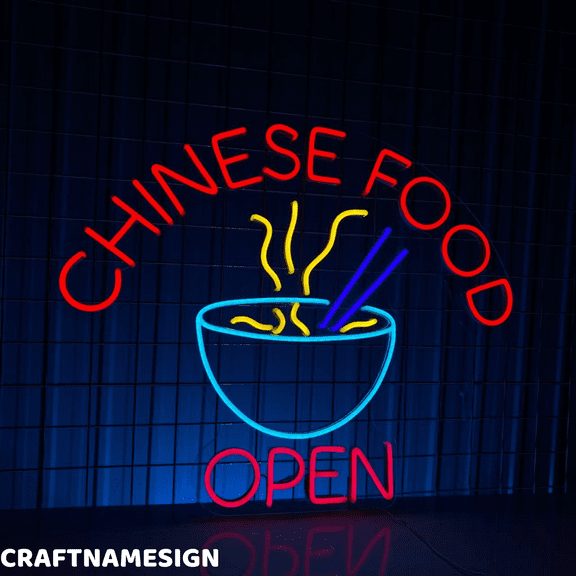 Craftnamesign Chinese Food Open Neon Sign, Chinese Restaurant Wall Art Decor