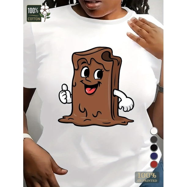 Camiseta de algodón para mujer con personaje de chocolate derretido con ajuste cómodo. Camiseta para adultos, hombres, mujeres, adolescentes, jóvenes.