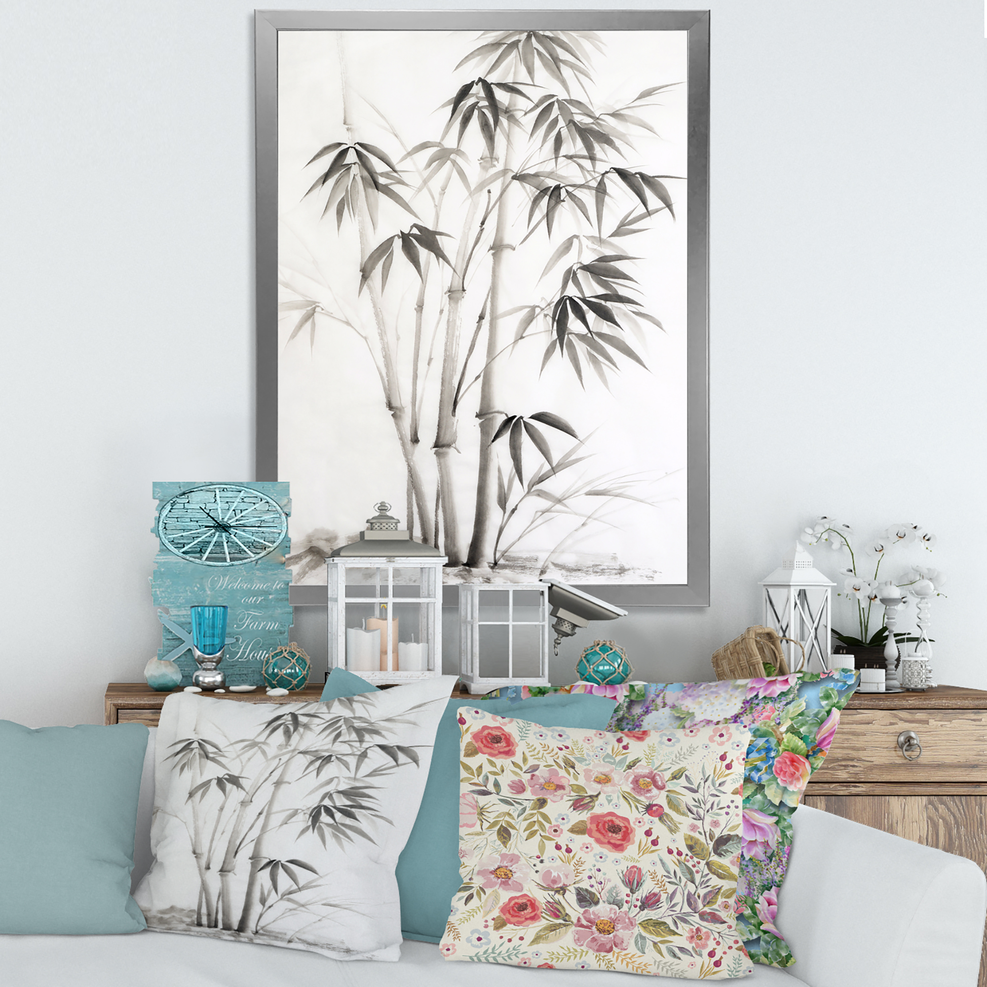 Designart 'Vintage Black and White Bamboo II' Traditional Framed Art Print