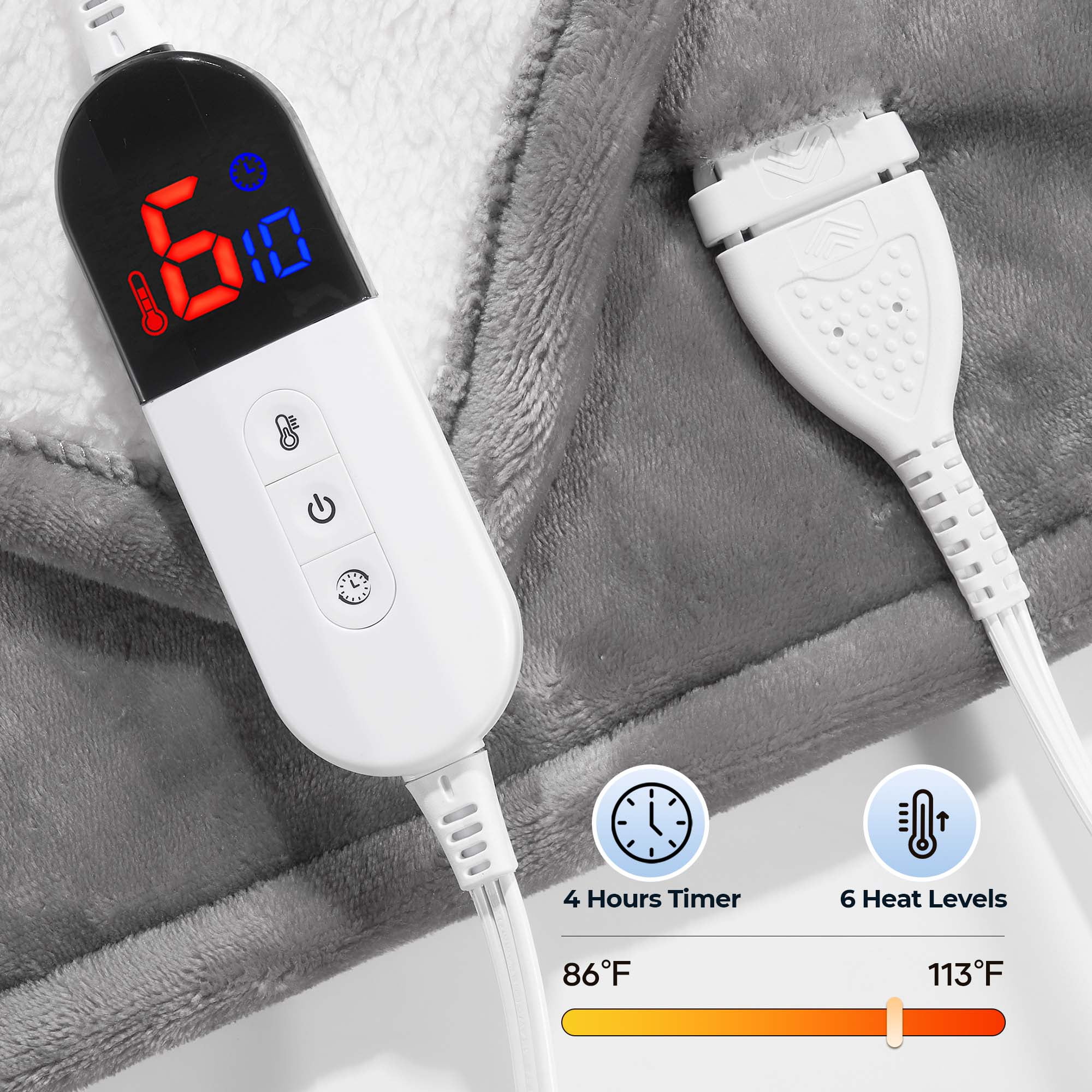 Naipo 50" x 60" Electric Heated Blanket Throw Upgraded Heating Wire with 4 Hour Auto Off and 6 Heat Levels Machine Washable
