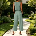 thumbnail image 6 of ClodeEU Women's Linen 2 Piece Outfit ,Sleeveless Crewneck Tank Top and Straight Leg Cropped Pants Set ,Casual Summer Office Wear Mint Green,Women's Plus M, 6 of 9