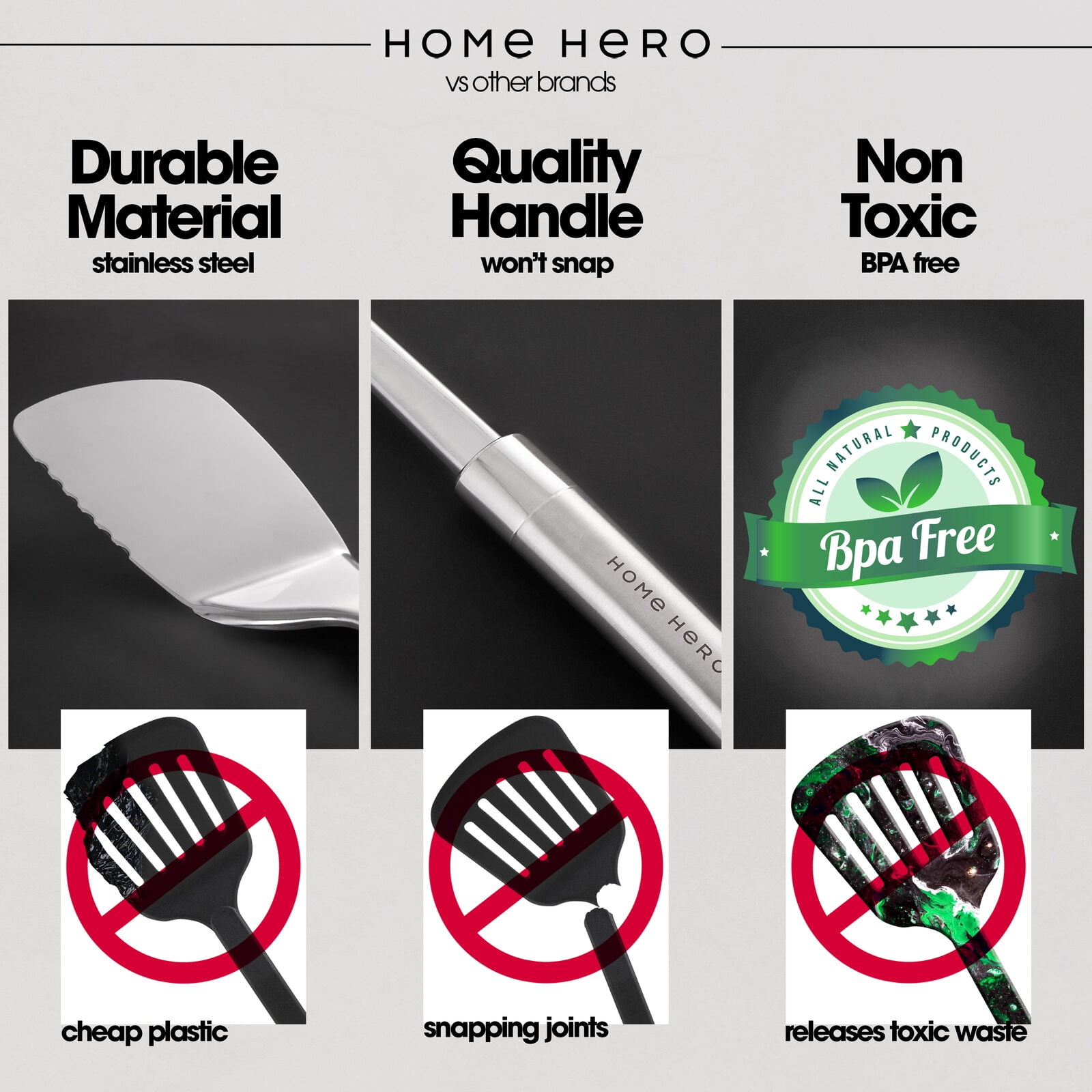 Home Hero Juego de utensilios de cocina de acero inoxidable de 54 piezas,  juego de utensilios de cocina y espátula, juegos de utensilios esenciales