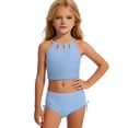 thumbnail image 2 of FASHOFT Girls Swimsuit Backless Two Piece Bathing Suit Summer Beach Girl Swimwear Bikini Set Sky Blue 7-8 Years, 2 of 6