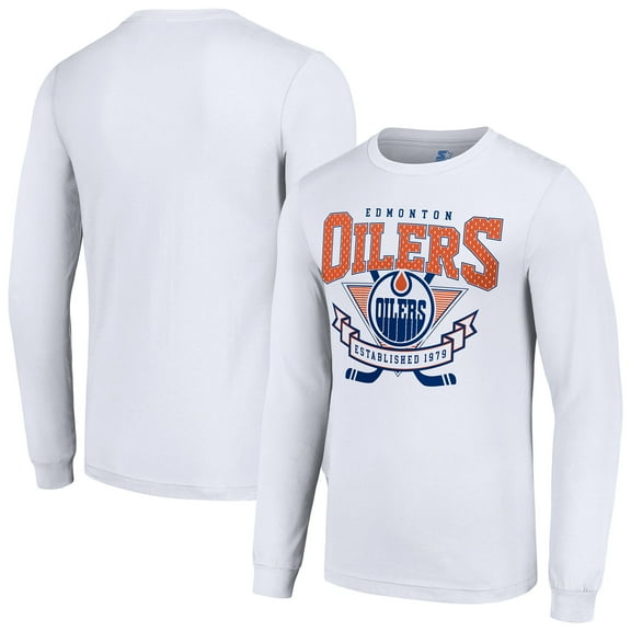 Men's Starter White Edmonton Oilers Team Logo Graphic Long Sleeve T-Shirt