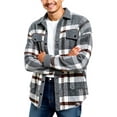 thumbnail image 3 of Men's Flannel Plaid Shirt Long Sleeve Button Down Coat with Pockets, Casual Loose Fit Shacket Outerwear for Fall Winter Fashion | CSEONE,Gray L, 3 of 6