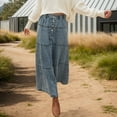 thumbnail image 4 of RUTAYY New Women Boho A-Line Layered Patchwork Denim Skirt Solid Color Flowy Swing Pleated Beach Skirts, 4 of 6
