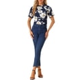 thumbnail image 2 of INSPIRE CHIC Women's Blouse Floral Ruffled Short Sleeve Ruffle Neck Casual Blouses L Dark Blue, 2 of 6