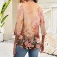 thumbnail image 5 of Bbyeadc Blouses for Women Casual 3/4 Length Sleeve Floral Print Tops V Neck Button Tee Classic Summer Pullover,Pink(L), 5 of 5