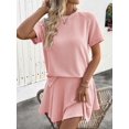 thumbnail image 2 of Women 2 Piece Skirt Set Summer Cruise Outfits Ribbed Loose Short Sleeve Matching Lounge Sets Pink M, 2 of 8