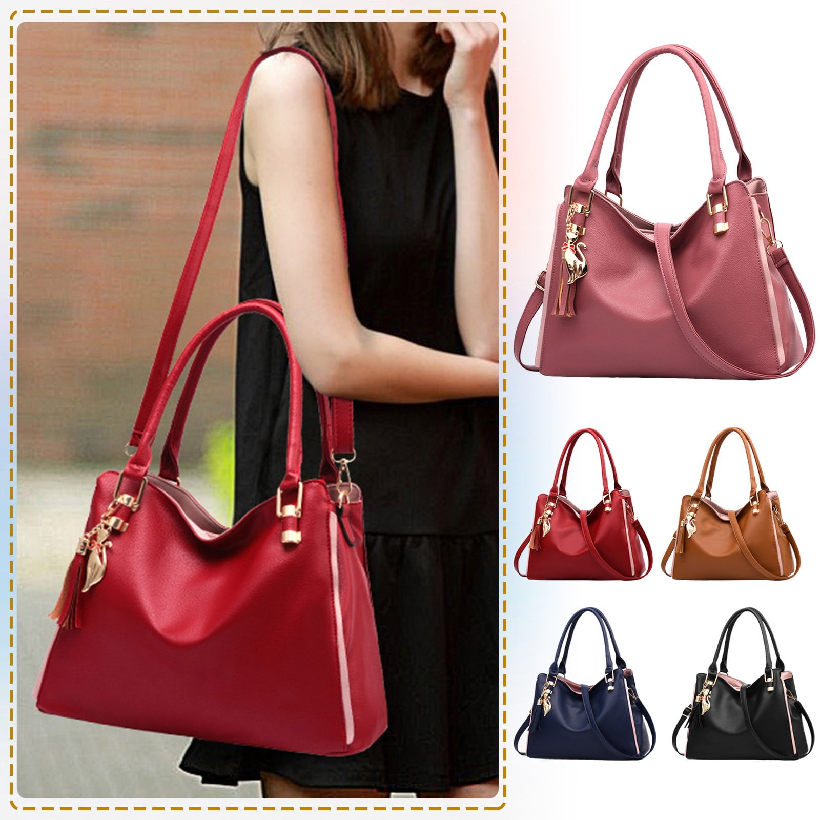 Stylago Soft Leather Tote Crossbody Bags with Detachable Strap Large Shoulder Purses Top Handle Messenger Handbag for Work Pink