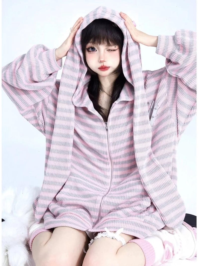 Kukuzhu Kawaii Bunny Ear Hoodie Harajuku Cute Oversized Hoodies