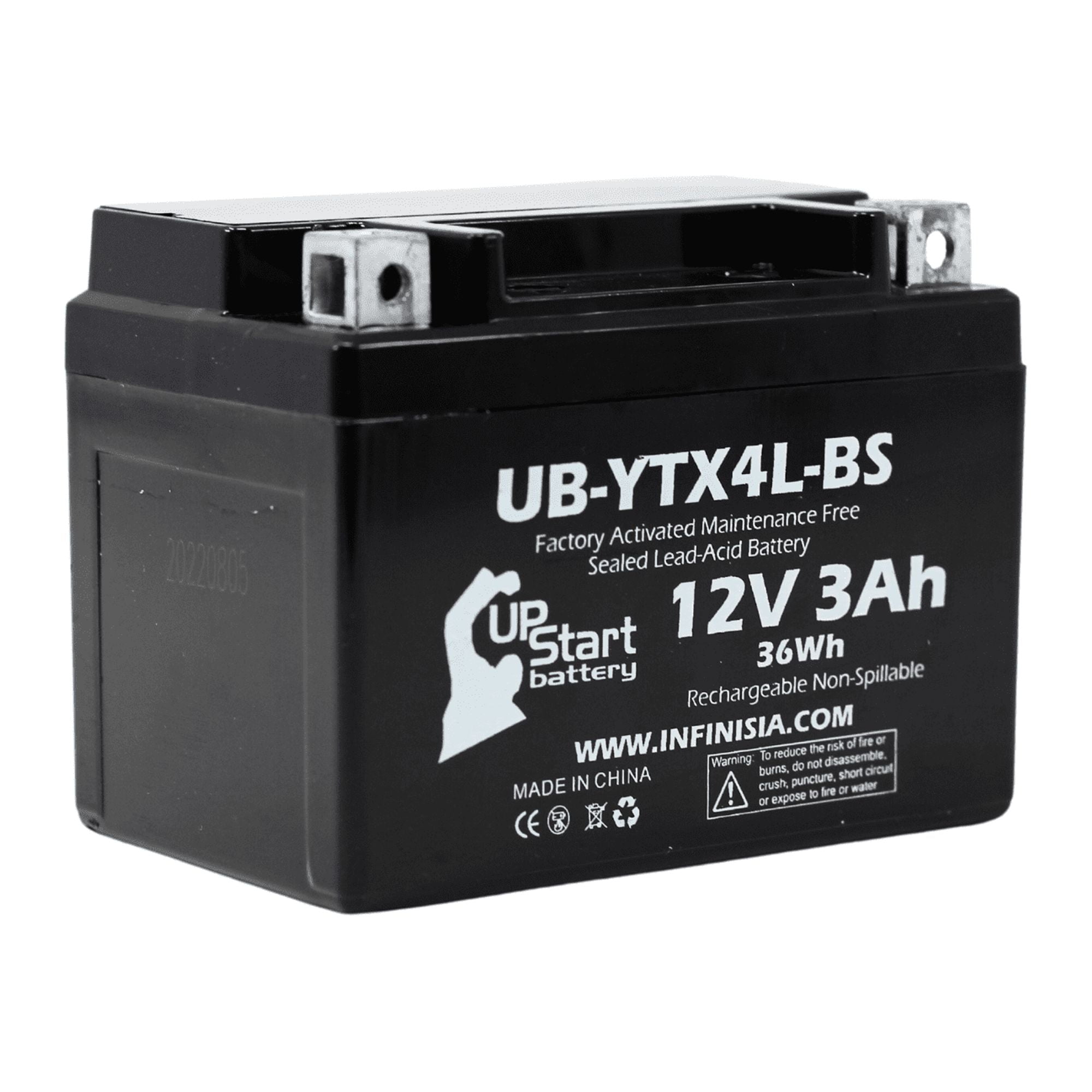 UpStart Battery Replacement 1992 Suzuki DR350S 350CC Factory Activated, Maintenance Free, Motorcycle Battery - 12V, 3Ah, UB-YTX4L-BS