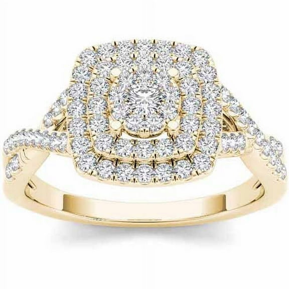 1/2 Carat T.W. Diamond 10kt Yellow Gold Cushion-Shape Double Halo Engagement Ring