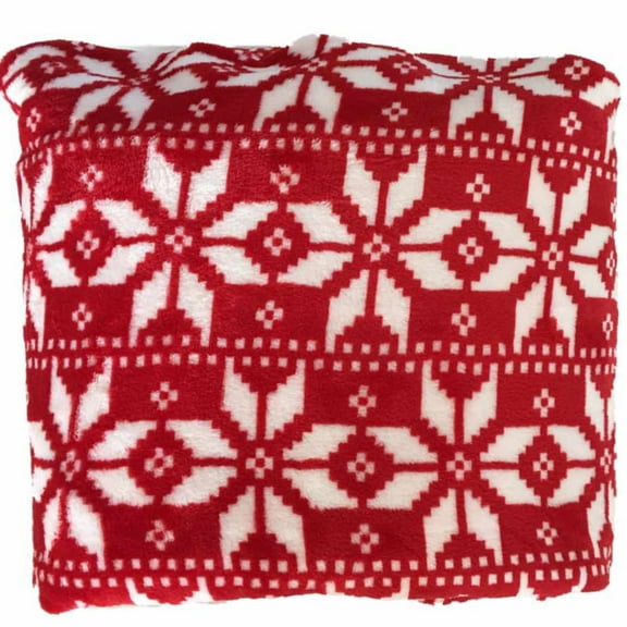 The Big One Oversized Plush Throw Blanket Red Fair Isle - 5ft x 6ft