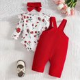 thumbnail image 4 of TOWED22 Infant Girl Clothes Fall Winter Outfits 3pc Clothing Set Long Sleeve Crew Neck Pattern Print Romper Jumpsuit Flare Pants Headband Baby Girl Set(Red,6-9 M), 4 of 9