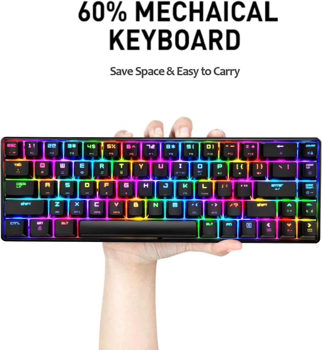 60% Mechanical Gaming Keyboard Red Switch Mini 68 Keys Wired Type C 18 Backlit Effects,Lightweight RGB 6400DPI Honeycomb Optical Mouse,Gaming Mouse Pad for Gamers and Typists (Black)