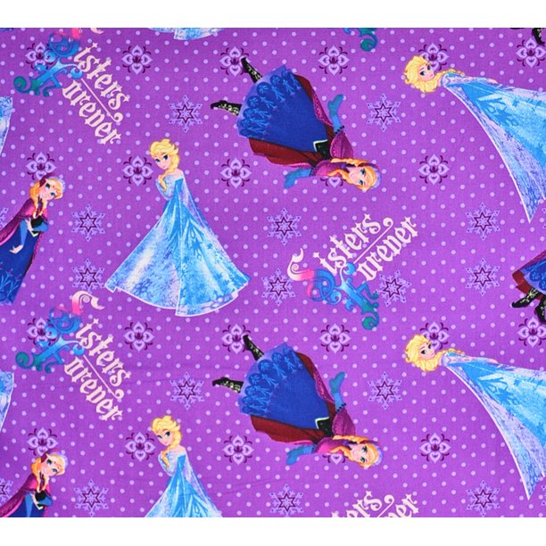 Disney Frozen Sisters Forever Anna Elsa Purple 100 Cotton Fabric By