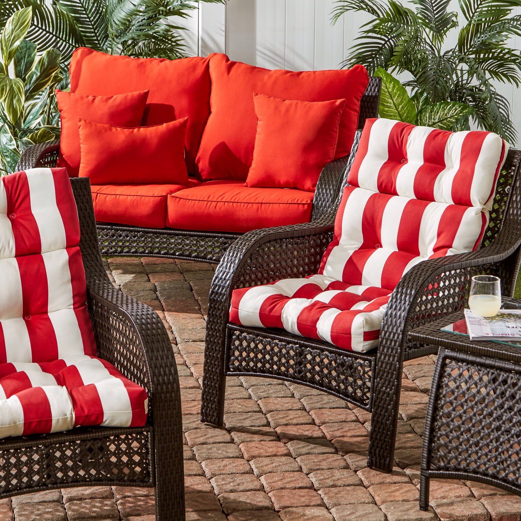 Cabana Red Stripe Outdoor High Back Chair Cushion