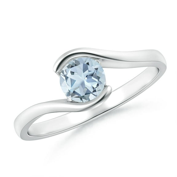 ANGARA Natural Semi Bezel-Set Solitaire Round Aquamarine Bypass Ring in 14K White Gold for Women (Size-5mm) | March Birthstone, Birthday, Anniversary, Jewelry Gift for Women | Natural Aquamarine Ring