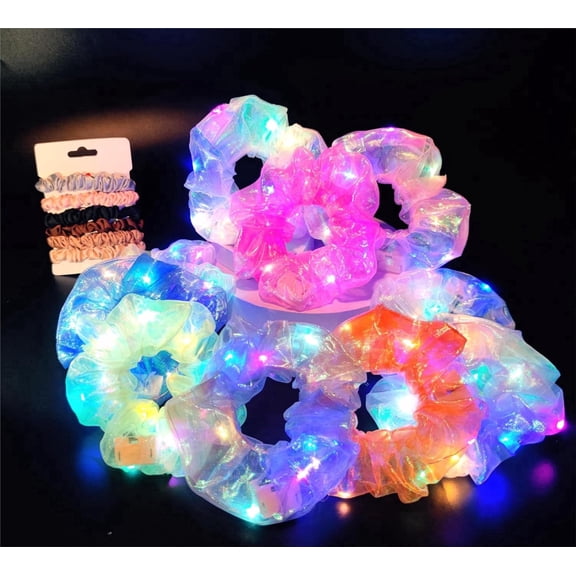 10 Pcs Light Up Hairband Party Favor with 6 Hair Ties, LED Scrunchy Hair Ties for Neon Glow Party
