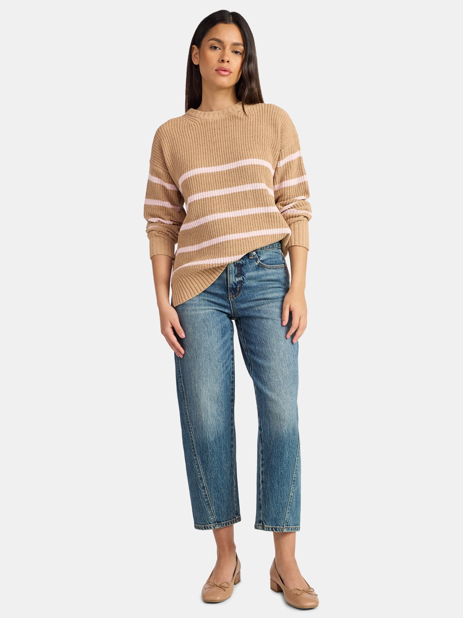 Time and Tru Women's Chenille Sweater with Long Sleeves, Midweight, Sizes XS-XXXL