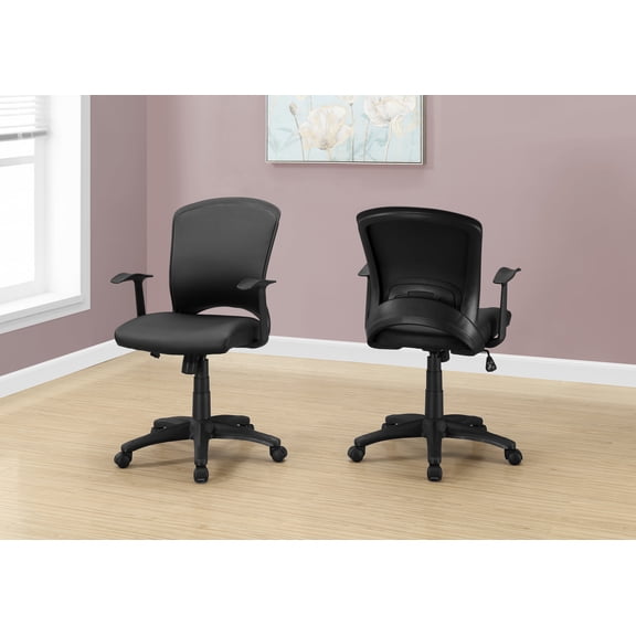 Monarch Specialties Office Chair, Mid-Back, Grooved Armrests, Adjustable Height, Black Leather-Look
