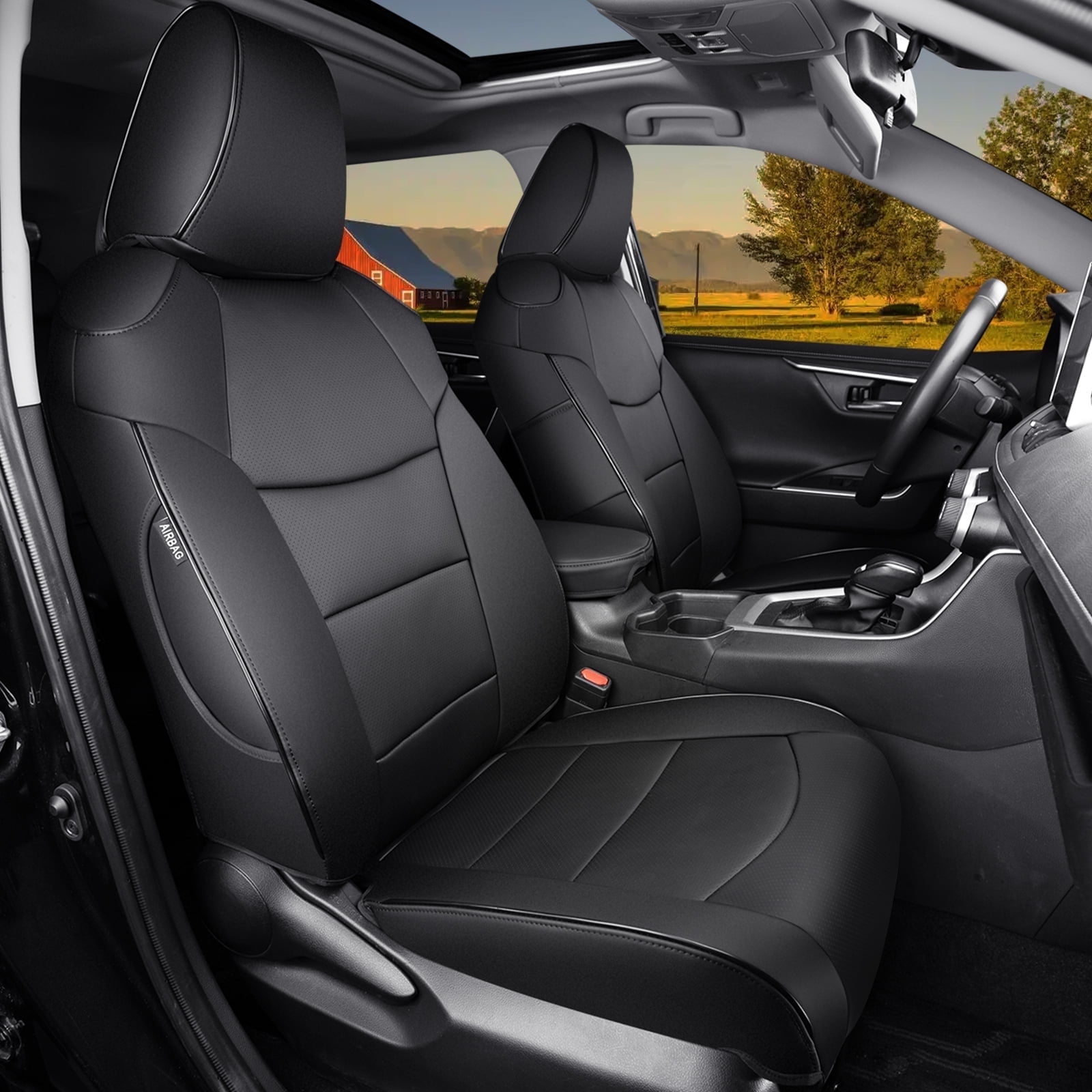 HKZ Fit RAV4 Car Seat Covers Set for 2019 2020 2021 2022 2023 2024 2025 Toyota RAV4 Gasoline Model LE,XLE,XLE Premium,Limited - 5 Seats Full Set Leather(Black)