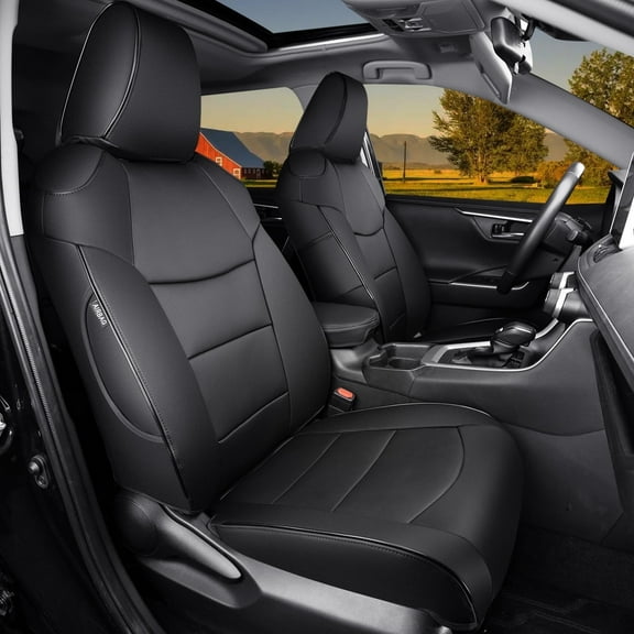 HKZ Fit RAV4 Car Seat Covers Set for 2019 2020 2021 2022 2023 2024 2025 Toyota RAV4 Gasoline Model LE,XLE,XLE Premium,Limited - 5 Seats Full Set Leather(Black)